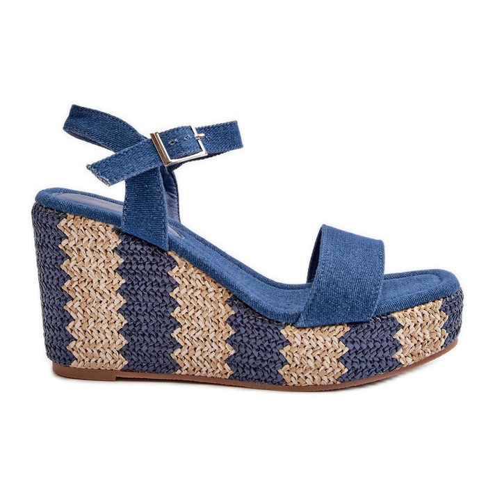 Women's denim wedge sandals with braid, blue Reviala
