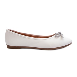 Eco Leather Ballet Flats With Bow, White Sandelal