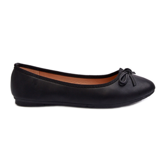 Eco Leather Ballet Flats With Bow, Black Sandelal