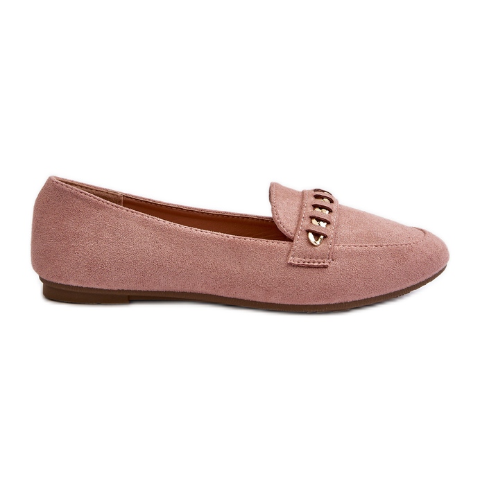 Shiny Women's Moccasins With a Chain, Pink Aredilla