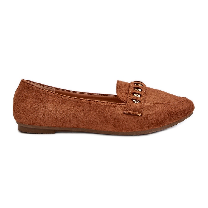 Shiny Women's Moccasins With Chain Camel Aredilla brown