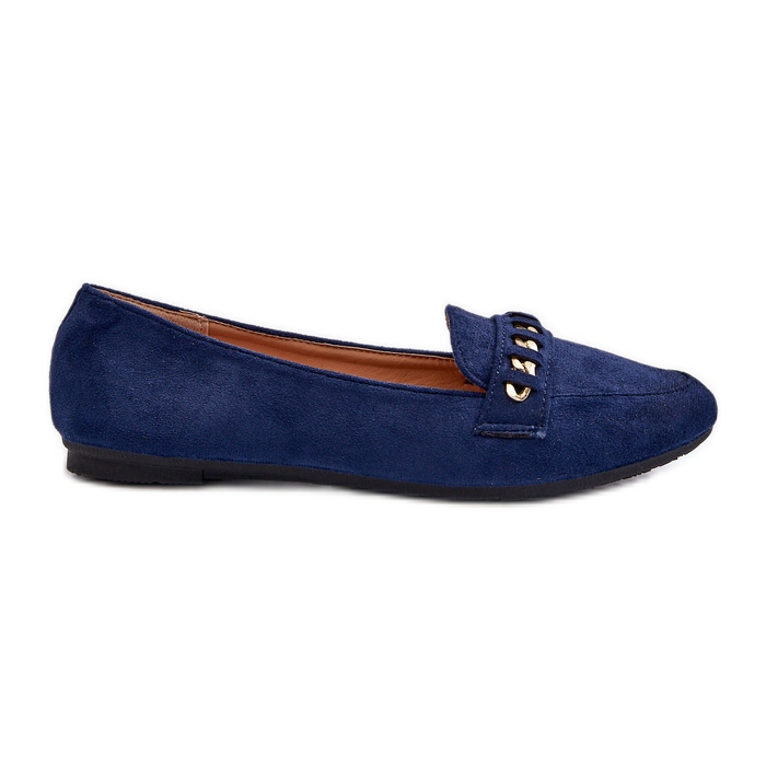 Shiny Women's Moccasins With a Chain, Navy Blue Aredilla