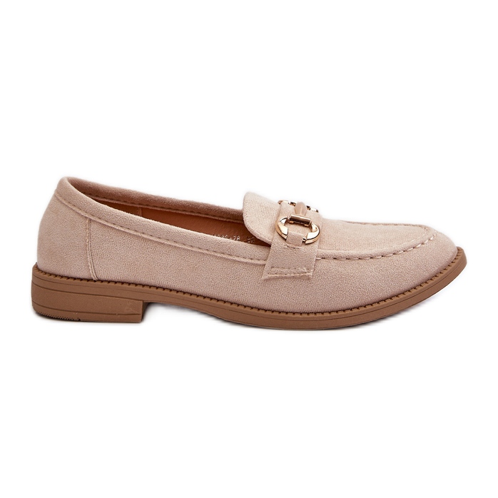 Women's Flat Heel Moccasins With Beige Aviole Decoration