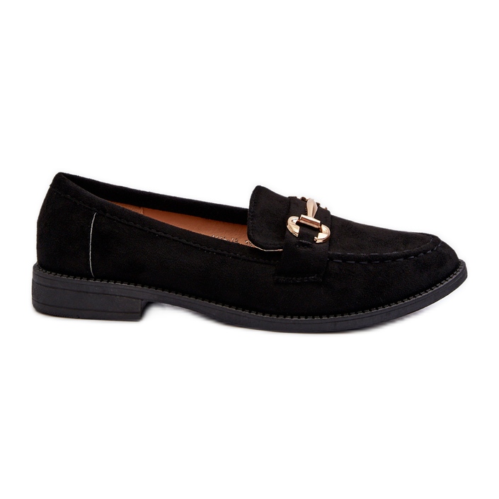 Women's Flat Heel Moccasins With Decoration, Black Aviole
