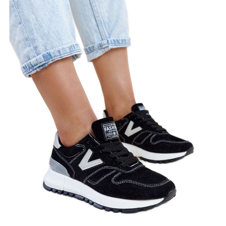 Black sneakers with a thicker eco-suede Olonio sole