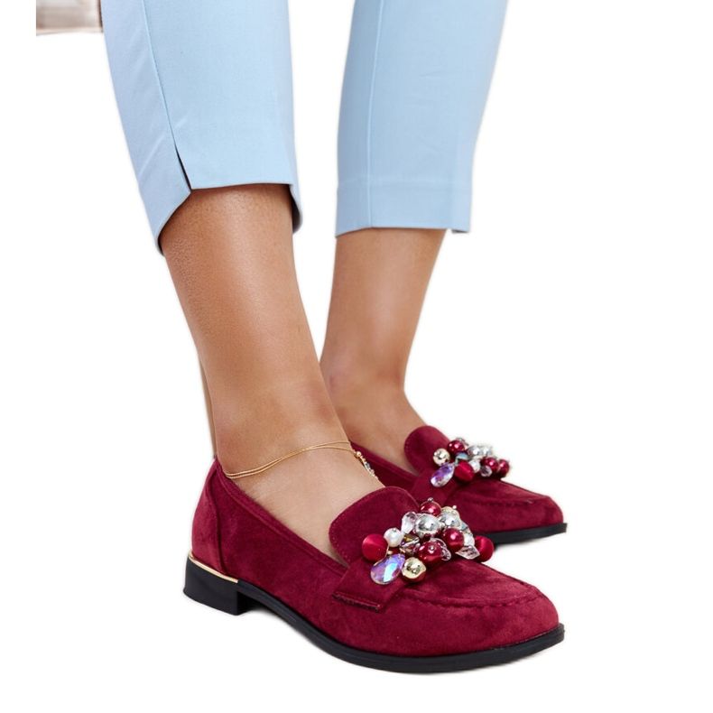 Burgundy moccasins with Dahera decorations red
