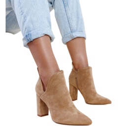 Dark beige asymmetric high-heeled ankle boots by Taylan