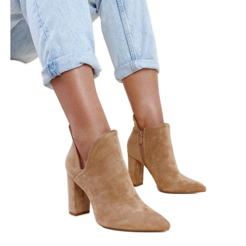 Dark beige asymmetric high-heeled ankle boots by Taylan