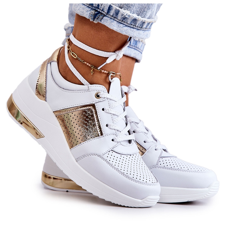 S.Barski Women's Leather Sport Shoes On A Wedge White Larson