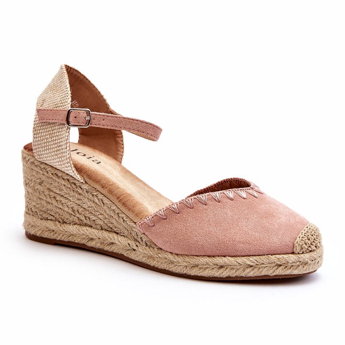Joia Suede Espadrille Wedge Sandals With Braid, Pink