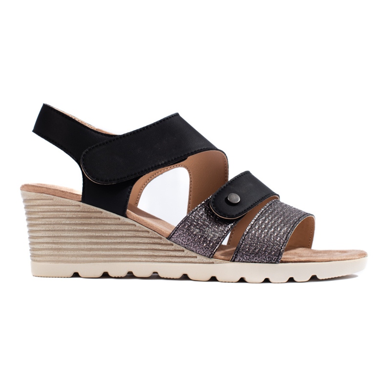 Women's velcro wedge sandals black