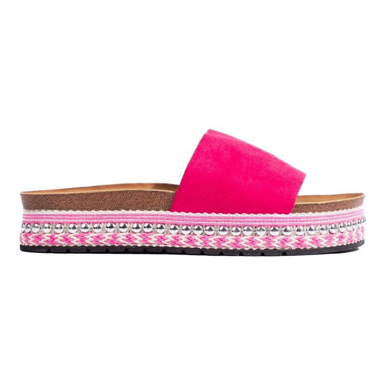 Fuchsia suede platform slides pink