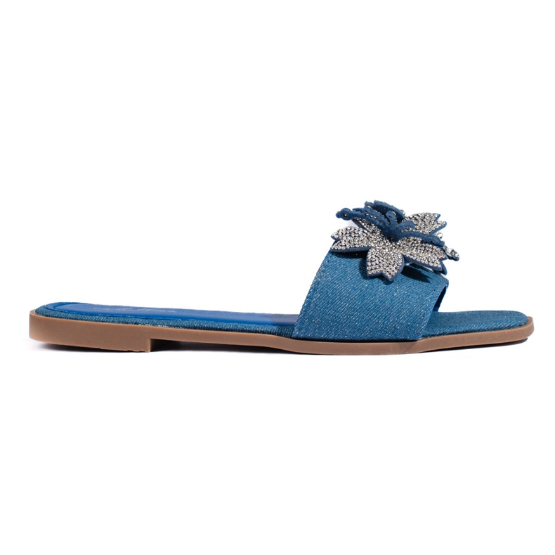 Women's denim slides with decoration blue