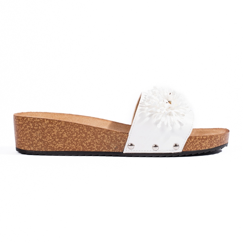 Women's suede slippers with flowers, white