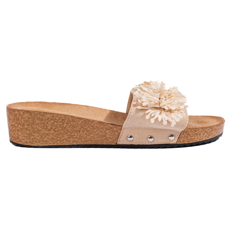 Women's beige suede slippers with flowers Women's beige suede slippers with flowers