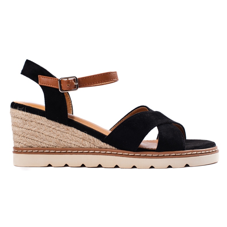 Women's black wedge sandals