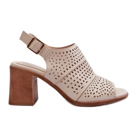 Openwork Sandals on a High Heel Sergio Leone SK565 Light Beige