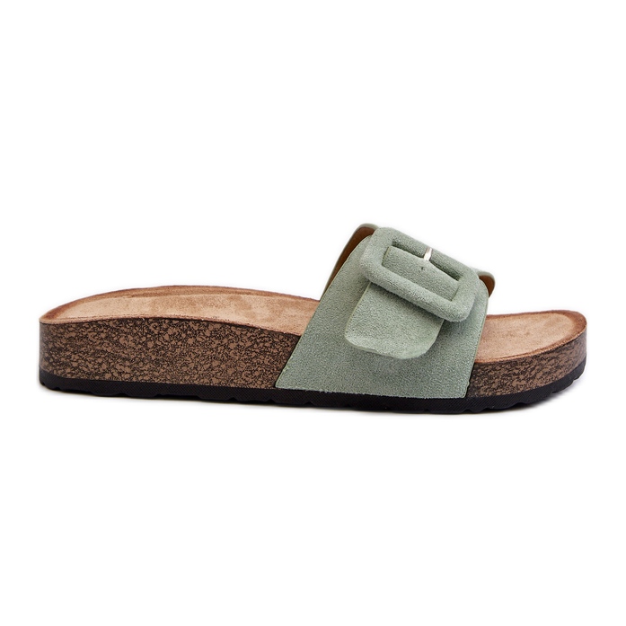 Women's Eco Suede Flip-Flops with a Buckle, Mint Laeltia green