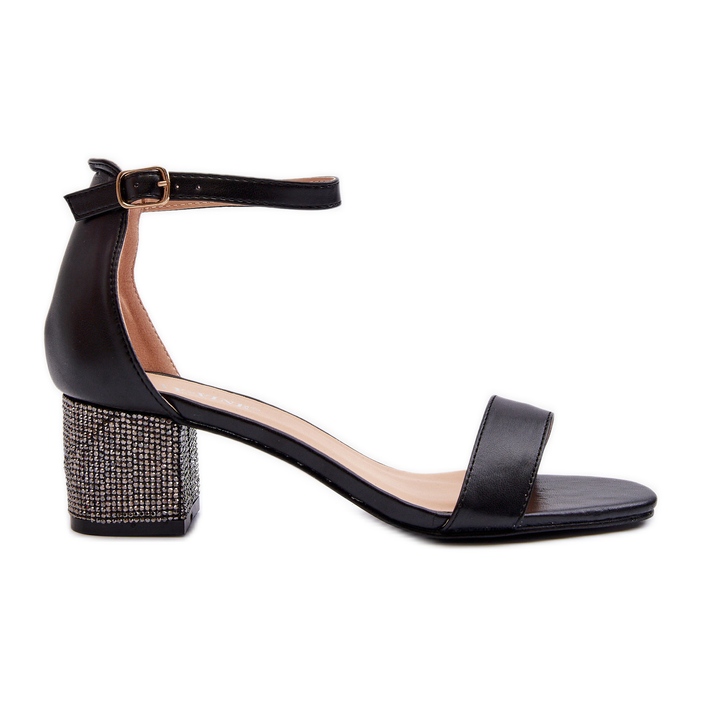 Women's Sandals Made of Eco Leather With Decorated High Heels, Black Wiatalia