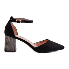 Pumps made of eco-suede on a decorated heel, black Anlitela Pumps made of eco-suede on a decorated heel, black Anlitela