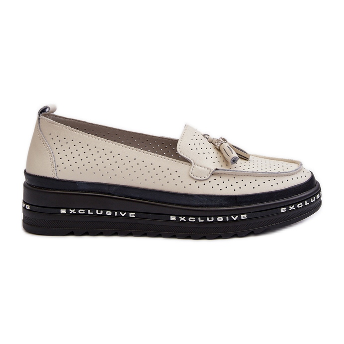 Women's Leather Moccasins on the Platform Beige Assetnima