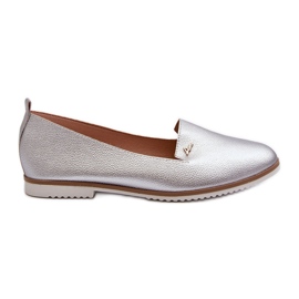 Women's Flat Heel Moccasins Silver Enzla