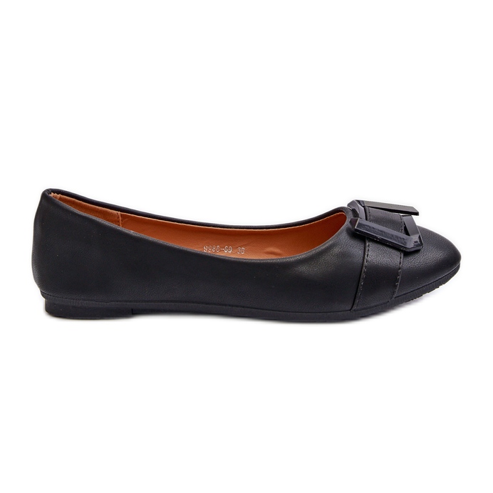 Eco Leather Ballet Flats With Strap and Decoration, Black Cadwenla