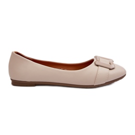 Light Beige Eco Leather Ballet Flats With Belt and Decoration Cadwenla
