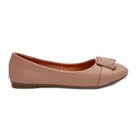 Eco Leather Ballet Flats With Belt and Decoration, Dark Beige Cadwenla Eco Leather Ballet Flats With Belt and Decoration, Dark Beige Cadwenla