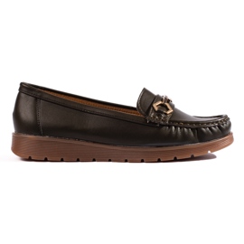 Comfortable women's dark green moccasins