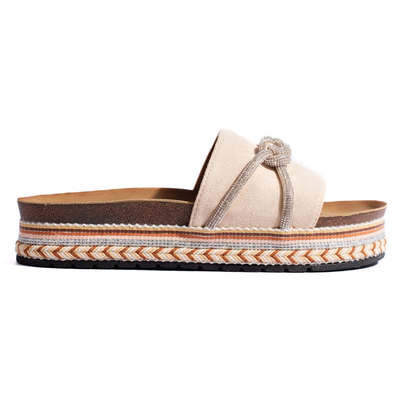 Beige women's flip-flops with decoration