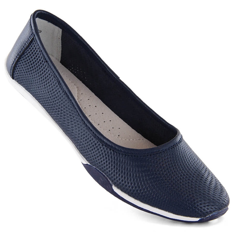 Women's leather openwork slip-on ballerina shoes, navy blue Filippo DP3681