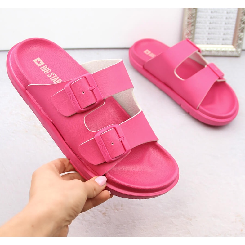 Women's foam flip-flops with buckles fuchsia Big Star NN274A754 pink