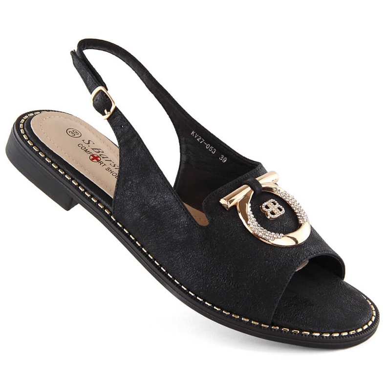 Comfortable women's sandals with decoration, black S.Barski 053