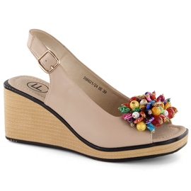 Beige leather wedge sandals with colorful beads Filippo DS6021