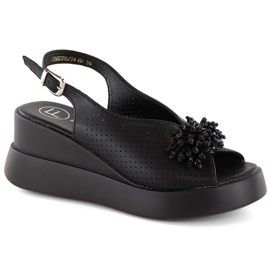 Black leather women's wedge sandals with beads Filippo DS6076