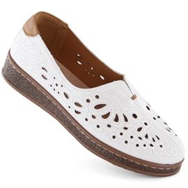 Women's leather openwork slip-on shoes, white Artiker 54C1438