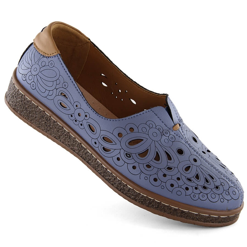 Women's leather openwork slip-on shoes, blue Artiker 54C1440