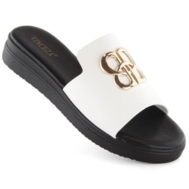 Women's flip-flops with decoration, white Vinceza 73501