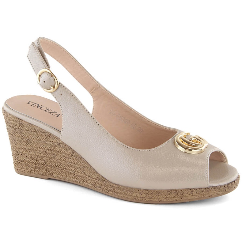 Women's wedge sandals with decoration, beige Vinceza 58300