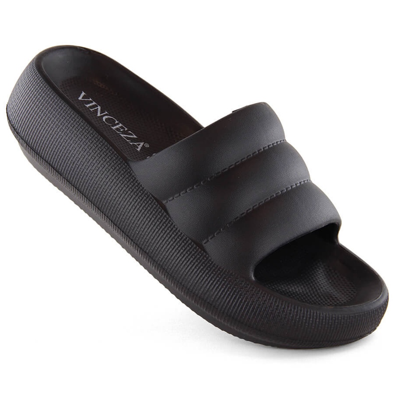 Women's quilted black platform flip-flops Vinceza 75204