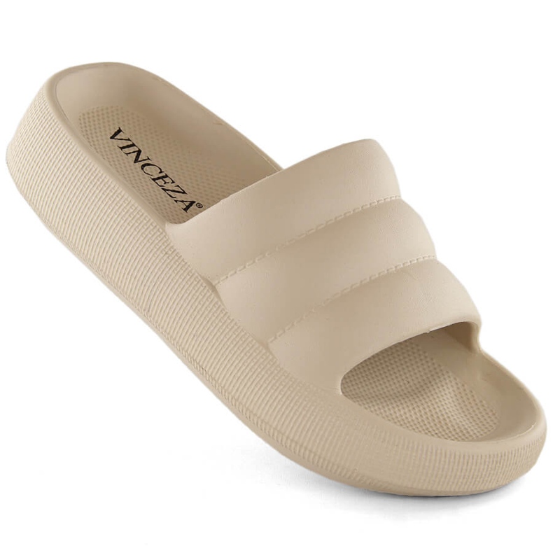 Women's quilted platform slippers, beige Vinceza 75204