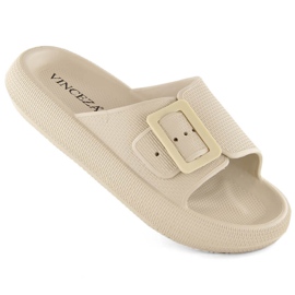 Beige women's flip-flops with a buckle, Vinceza 75207