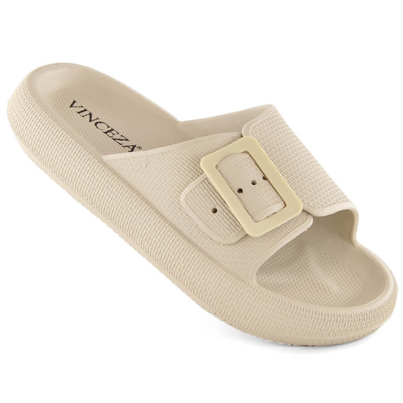 Beige women's flip-flops with a buckle, Vinceza 75207