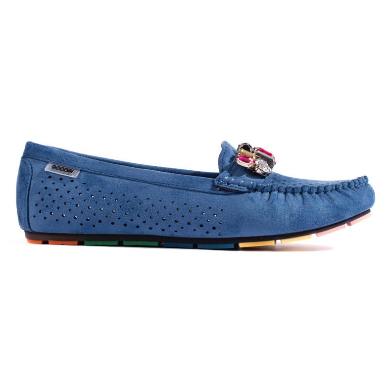 Goodin Blue women's openwork moccasins with crystals