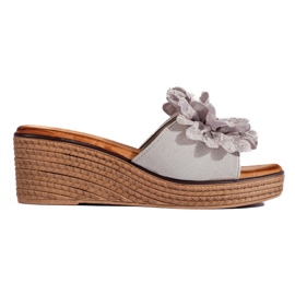 Gray suede wedge mules grey