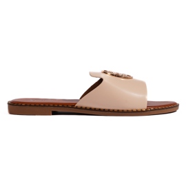 Beige women's flat slides
