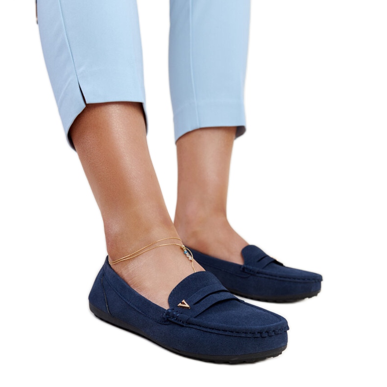 Navy blue moccasins with a matte finish from Rubiania