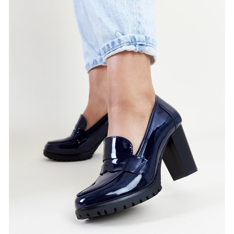 Navy blue patent pumps with a high heel Licoletta