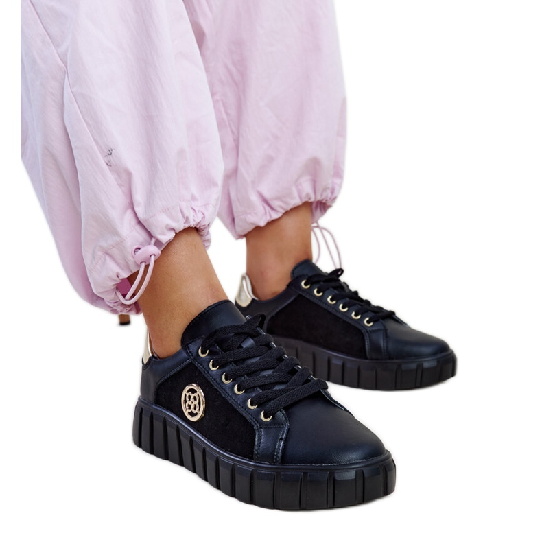 Black leather sneakers with a massive Viera sole